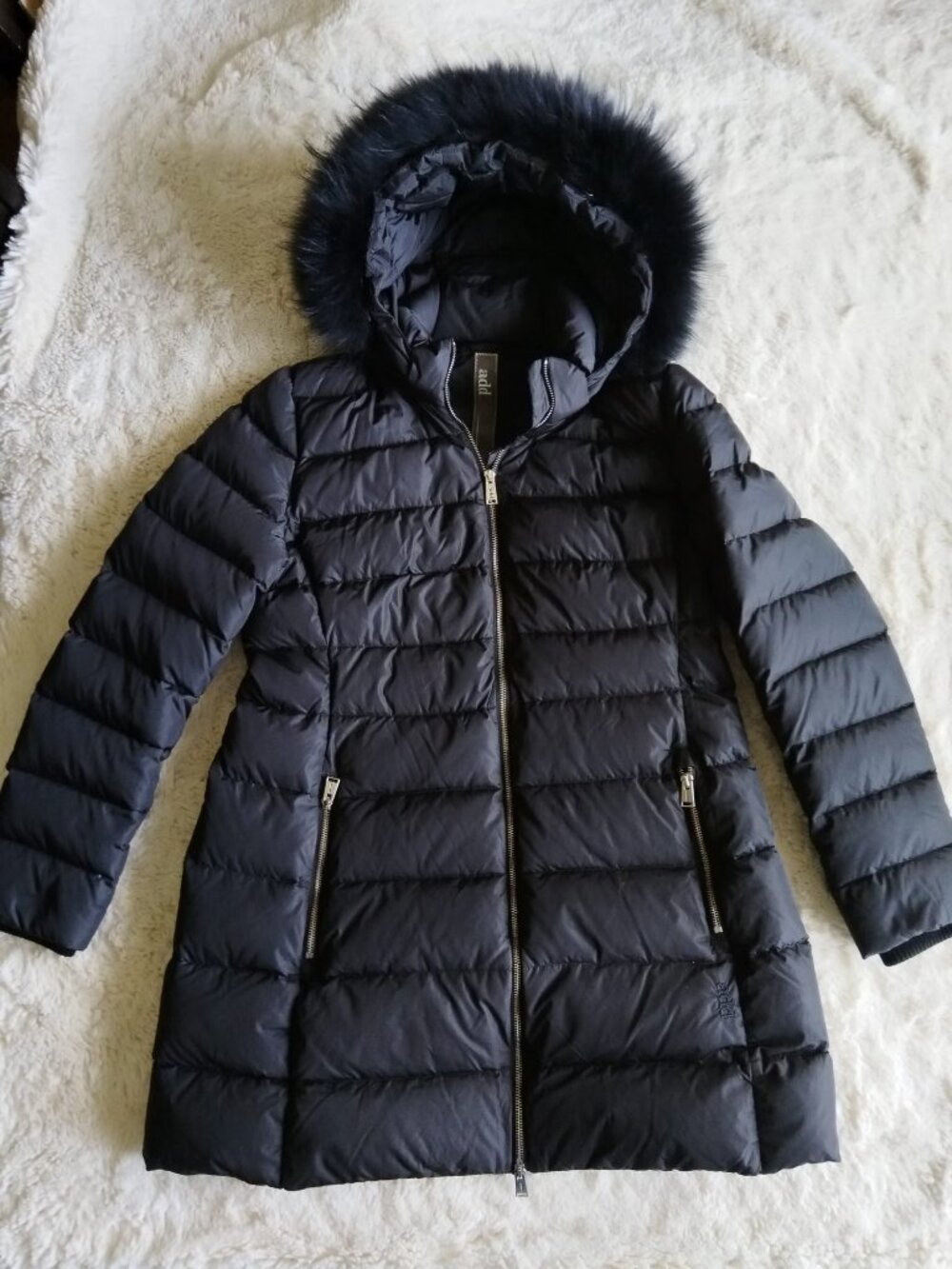 ADD Down Women's Fur Trim Hooded Puffer Jacket - Black - Size 50 (US 12) XL